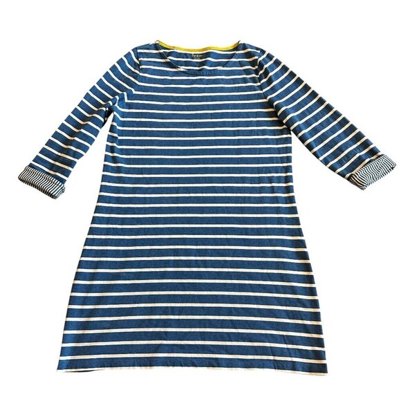 Boden Dresses & Skirts - Boden Blue White Stripe Sheath Dress 3/4 Sleeves Crew Neck Cotton Size Large